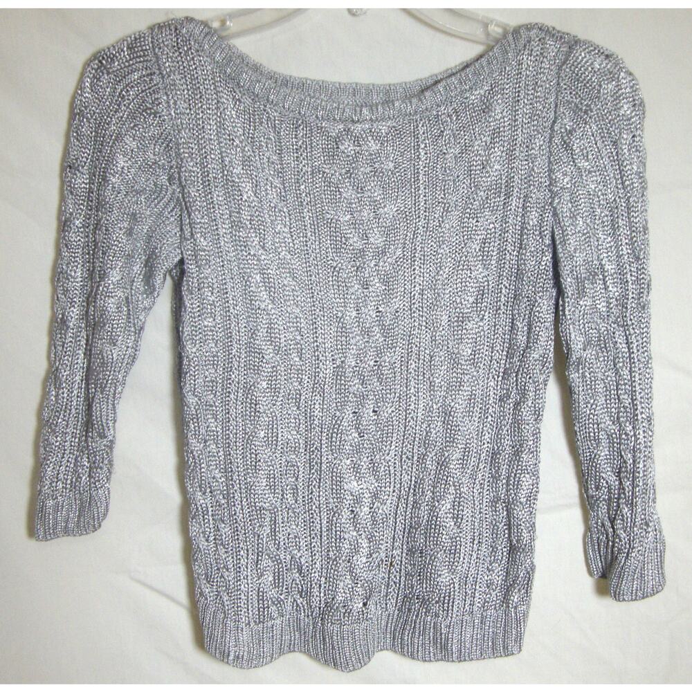 Ralph LAUREN Silver Metallic Sweater Child Medium Knit Sleeve Pullover Fancy